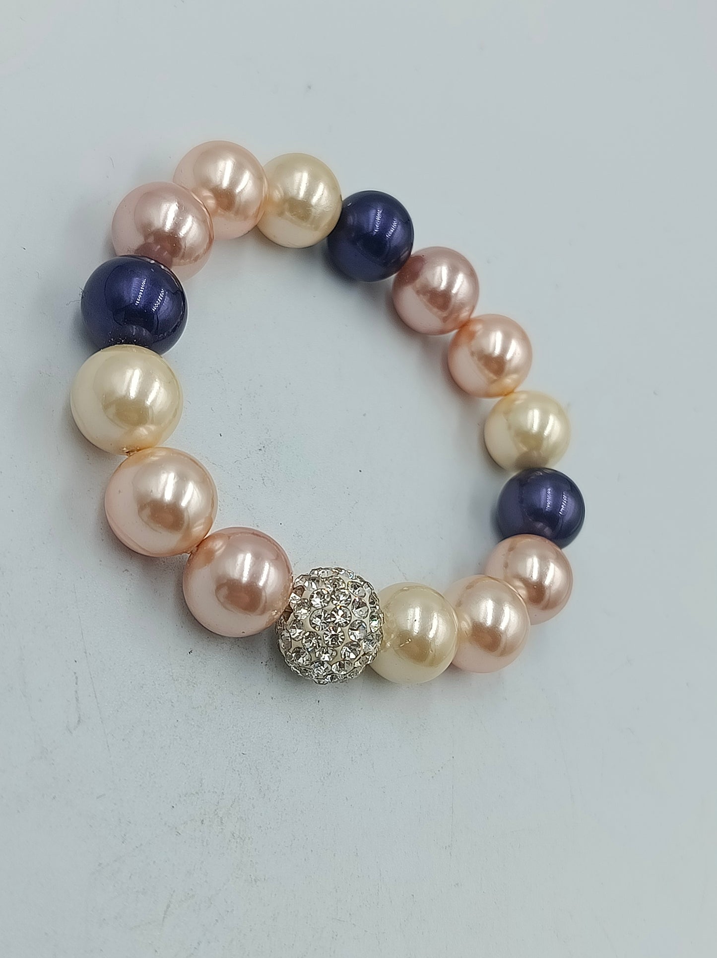 Armband elastisch mit Perlen in Creme Rosa Blau und Strass Kugel Schmuck