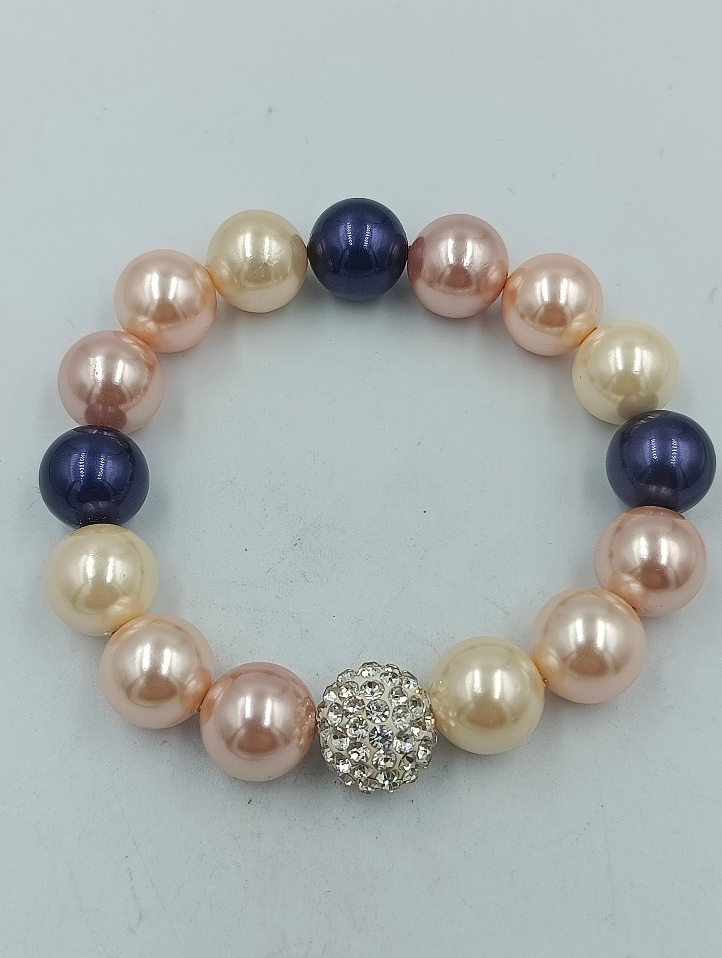 Armband elastisch mit Perlen in Creme Rosa Blau und Strass Kugel Schmuck