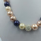 Halskette mit Perlen in Creme Rosa Blau und Strass Kugel eleganter Schmuck