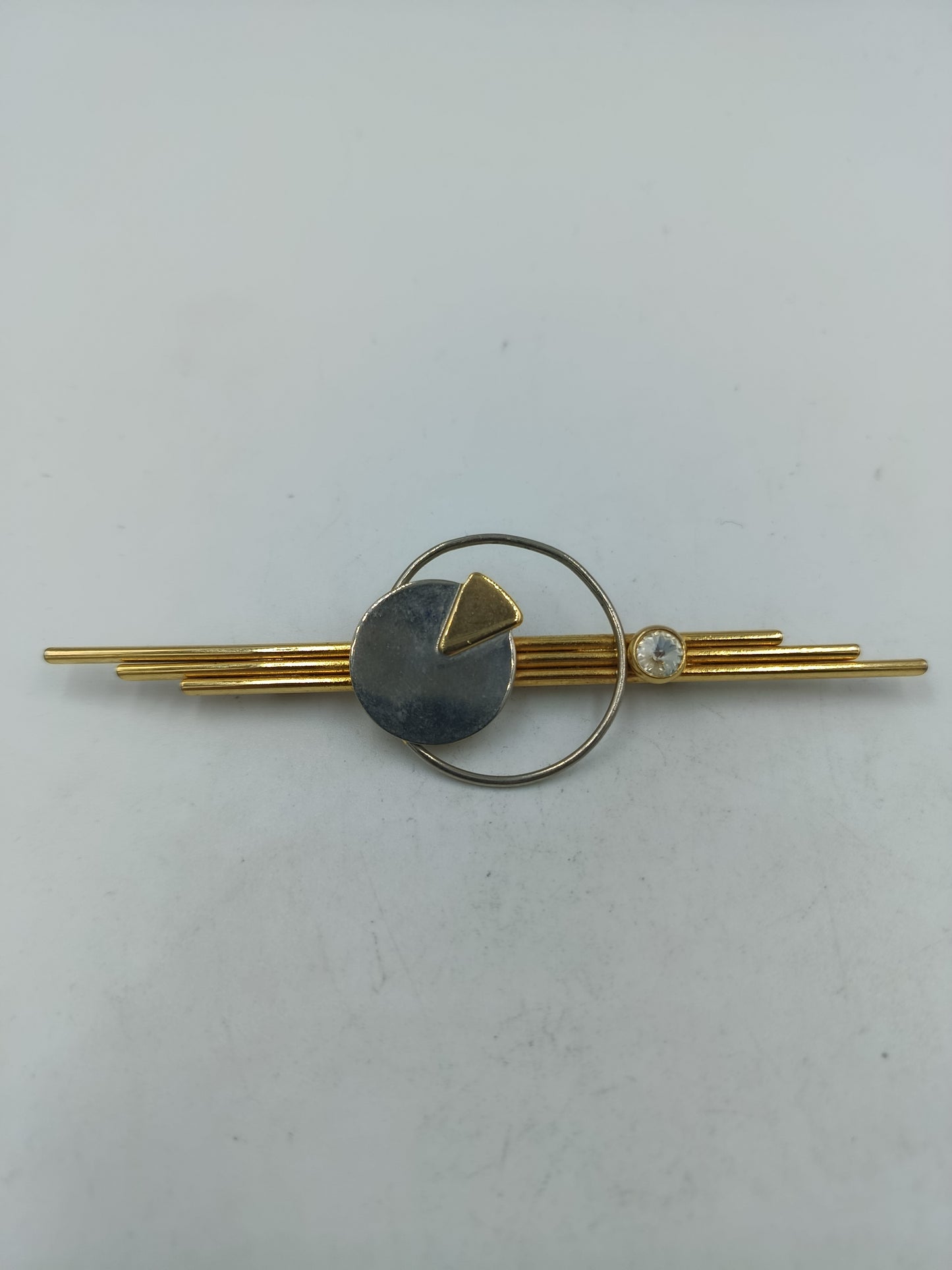 Brosche vergoldet modern geometrisches Design mit Stein elegant Schmuckstück