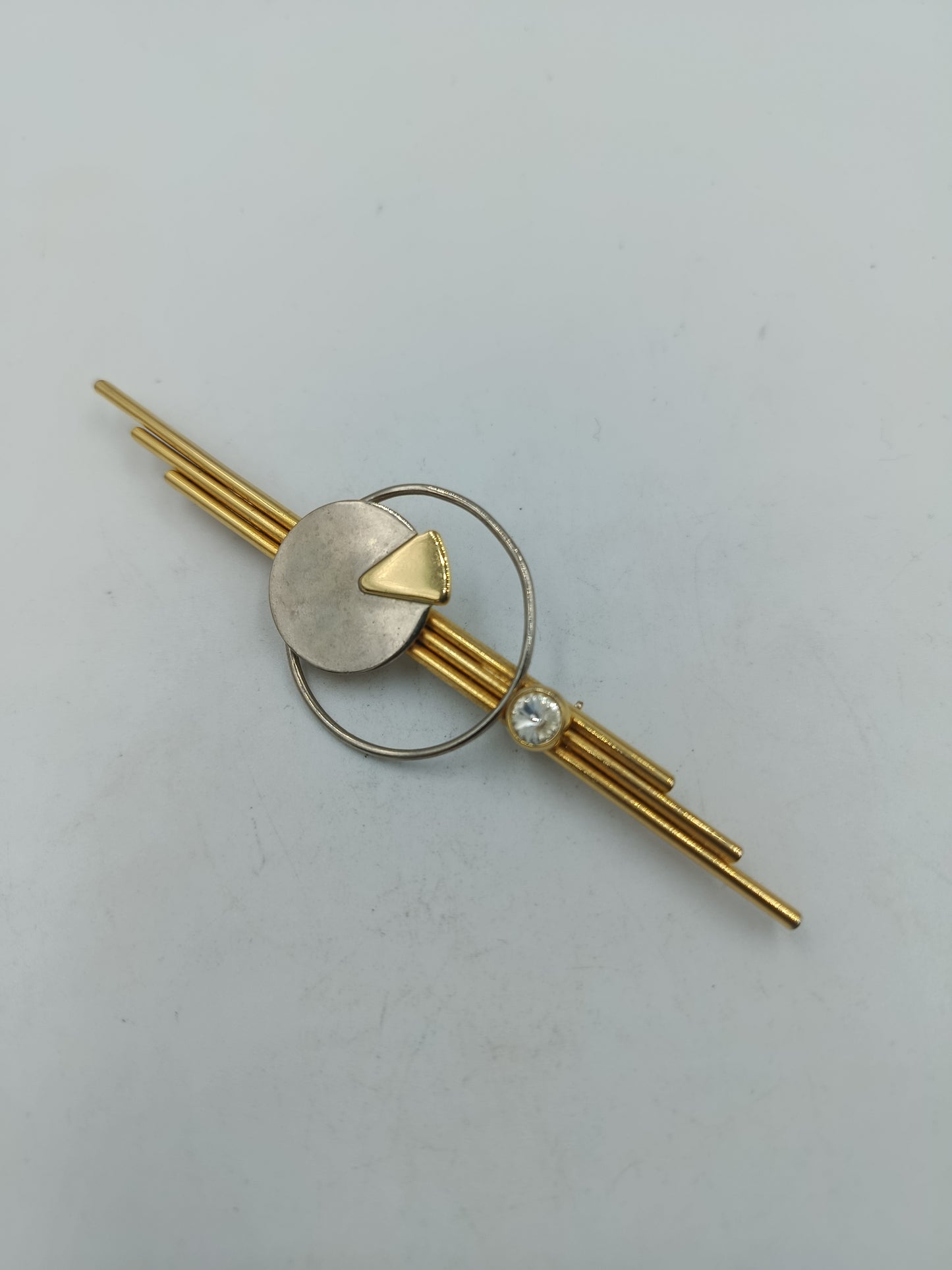 Brosche vergoldet modern geometrisches Design mit Stein elegant Schmuckstück