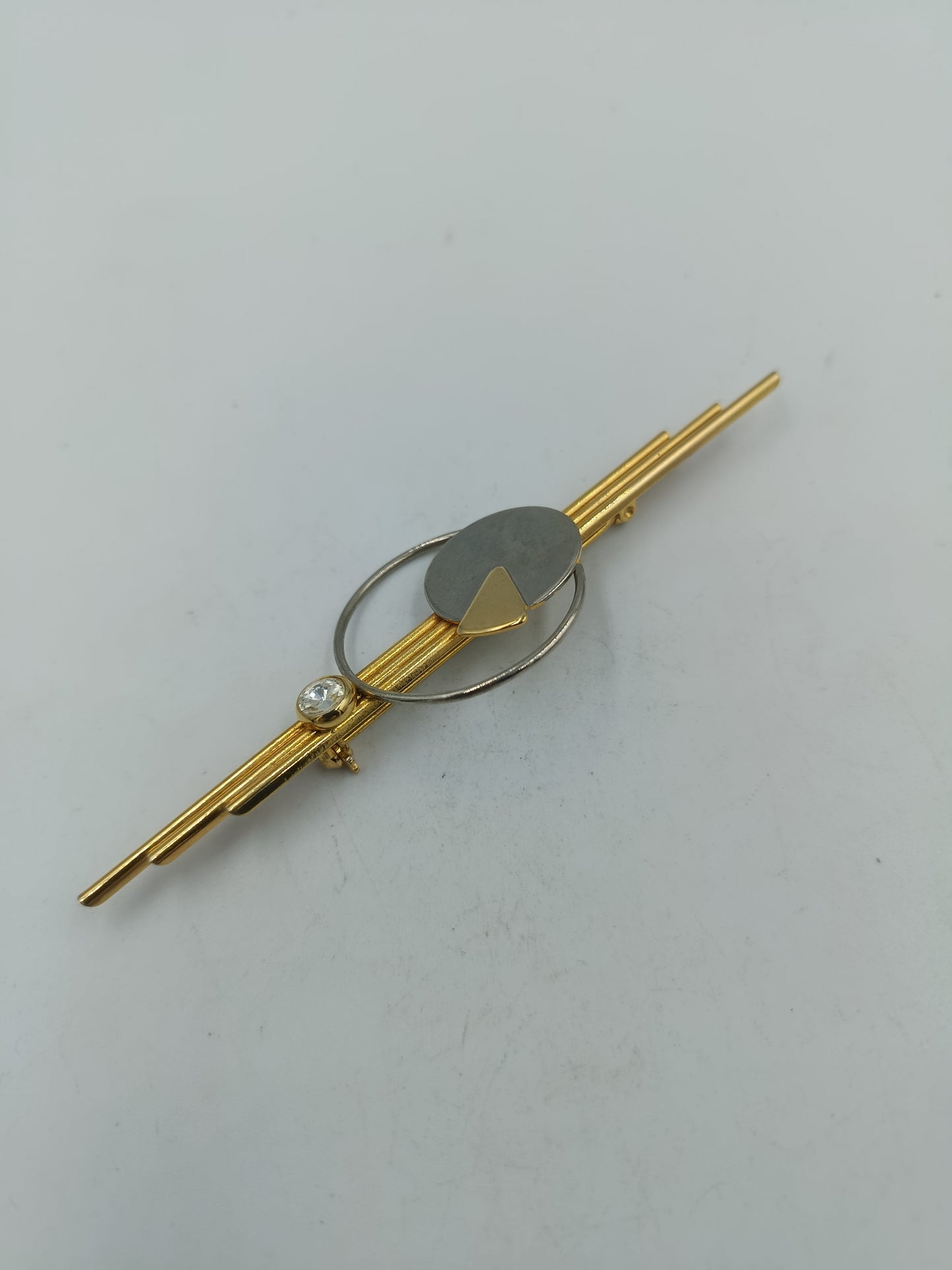 Brosche vergoldet modern geometrisches Design mit Stein elegant Schmuckstück