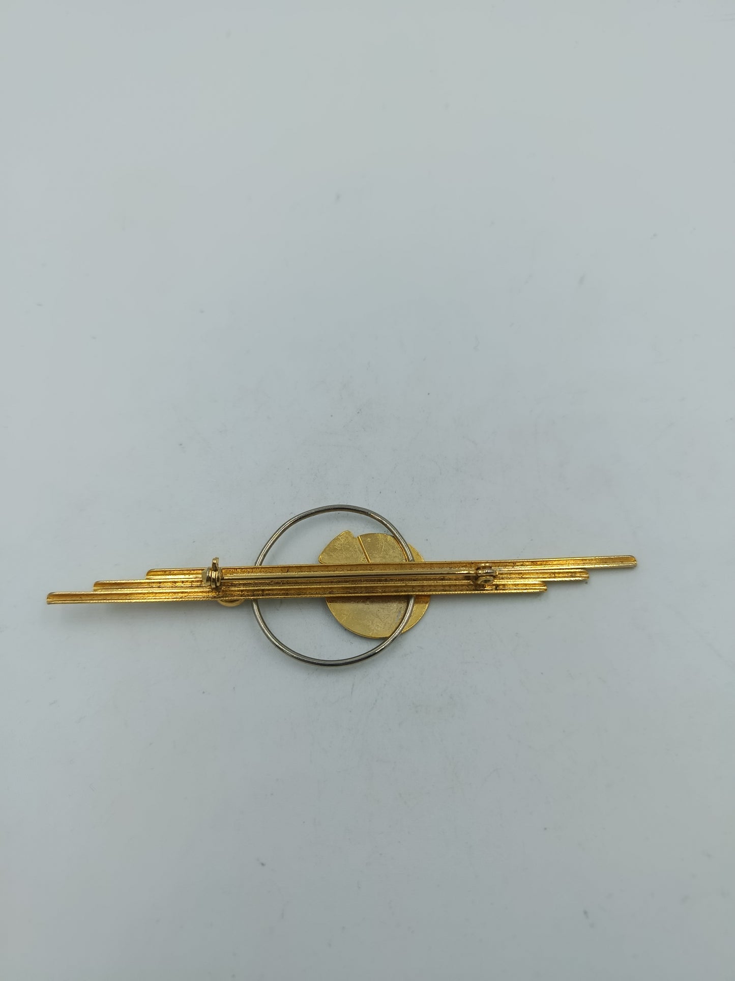 Brosche vergoldet modern geometrisches Design mit Stein elegant Schmuckstück