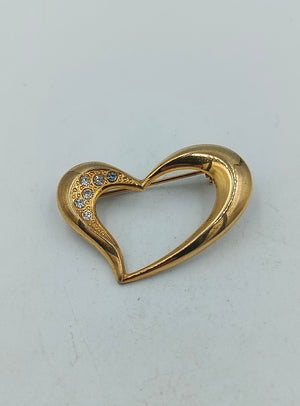 Herz Brosche vergoldet mit Strass elegant romantisch goldfarbener Schmuck