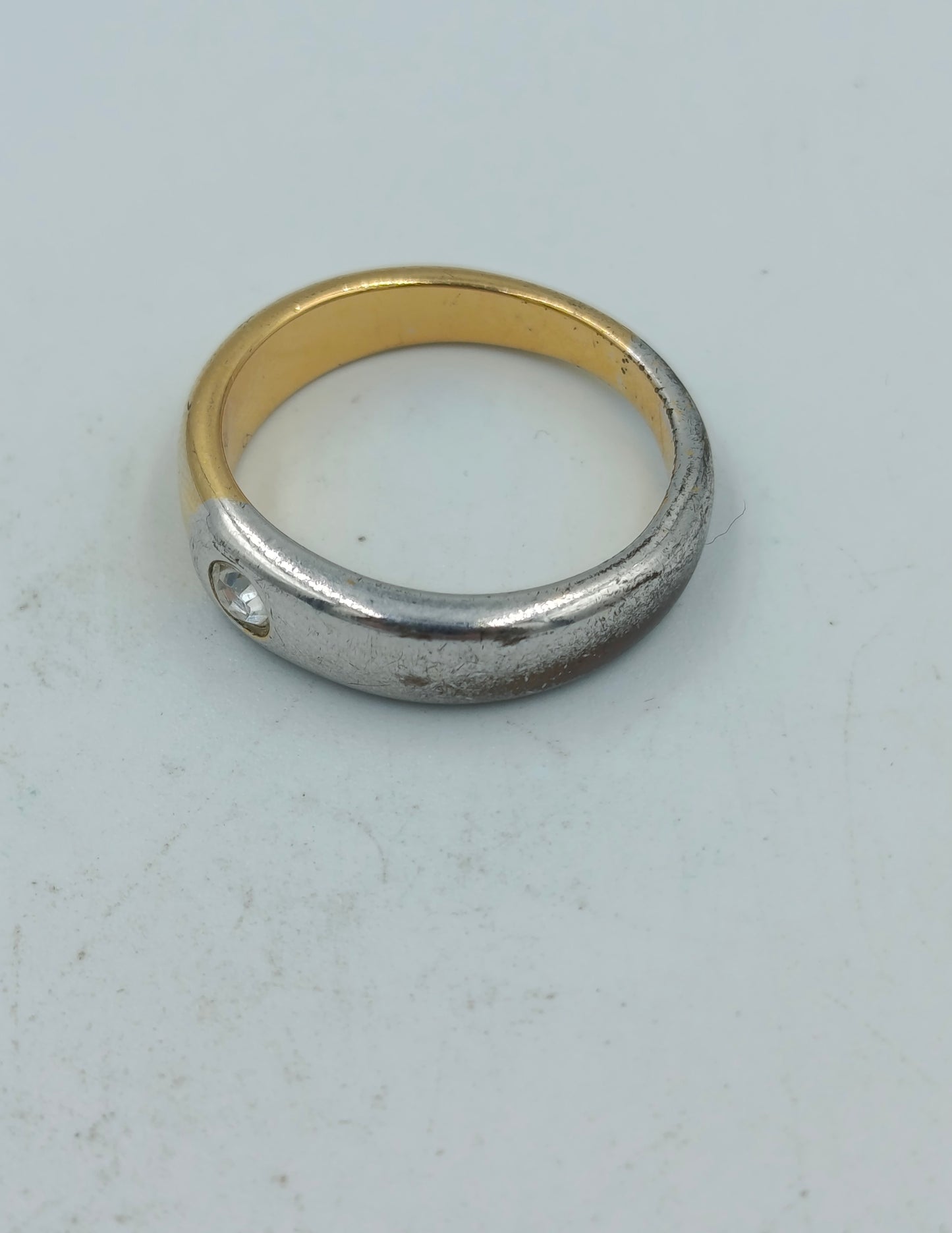 Bicolor Ring silber gold mit klarem Stein zeitlos elegant Schmuck