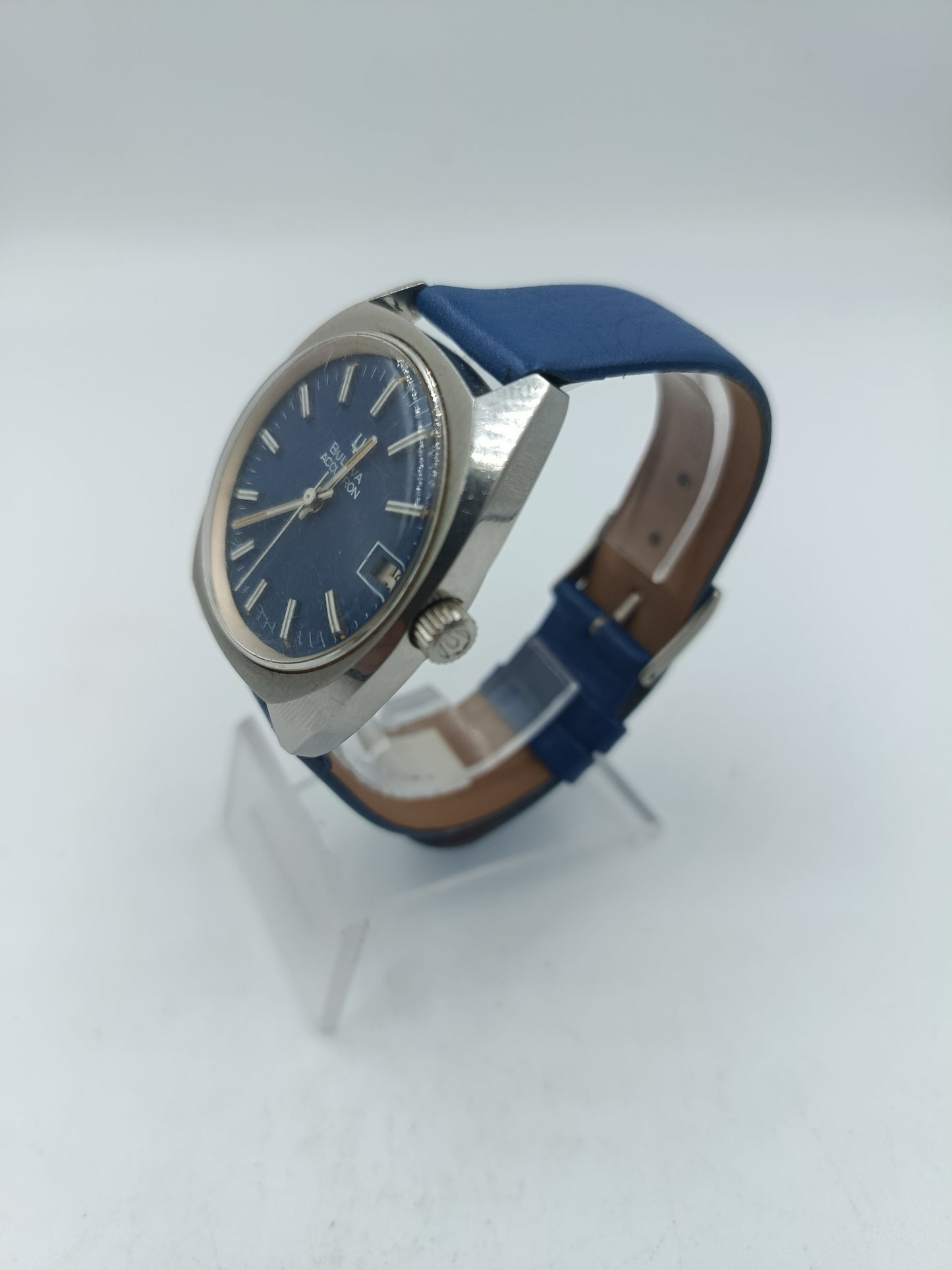 Bulova Accutron Armbanduhr Blau Silber Vintage Herren Uhr