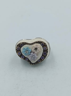 925 Silber Ring Herzform Blumen Zirkonia bunt Gr53 Vintage Schmuck