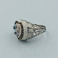 925 Silber Ring Herzform Blumen Zirkonia bunt Gr53 Vintage Schmuck