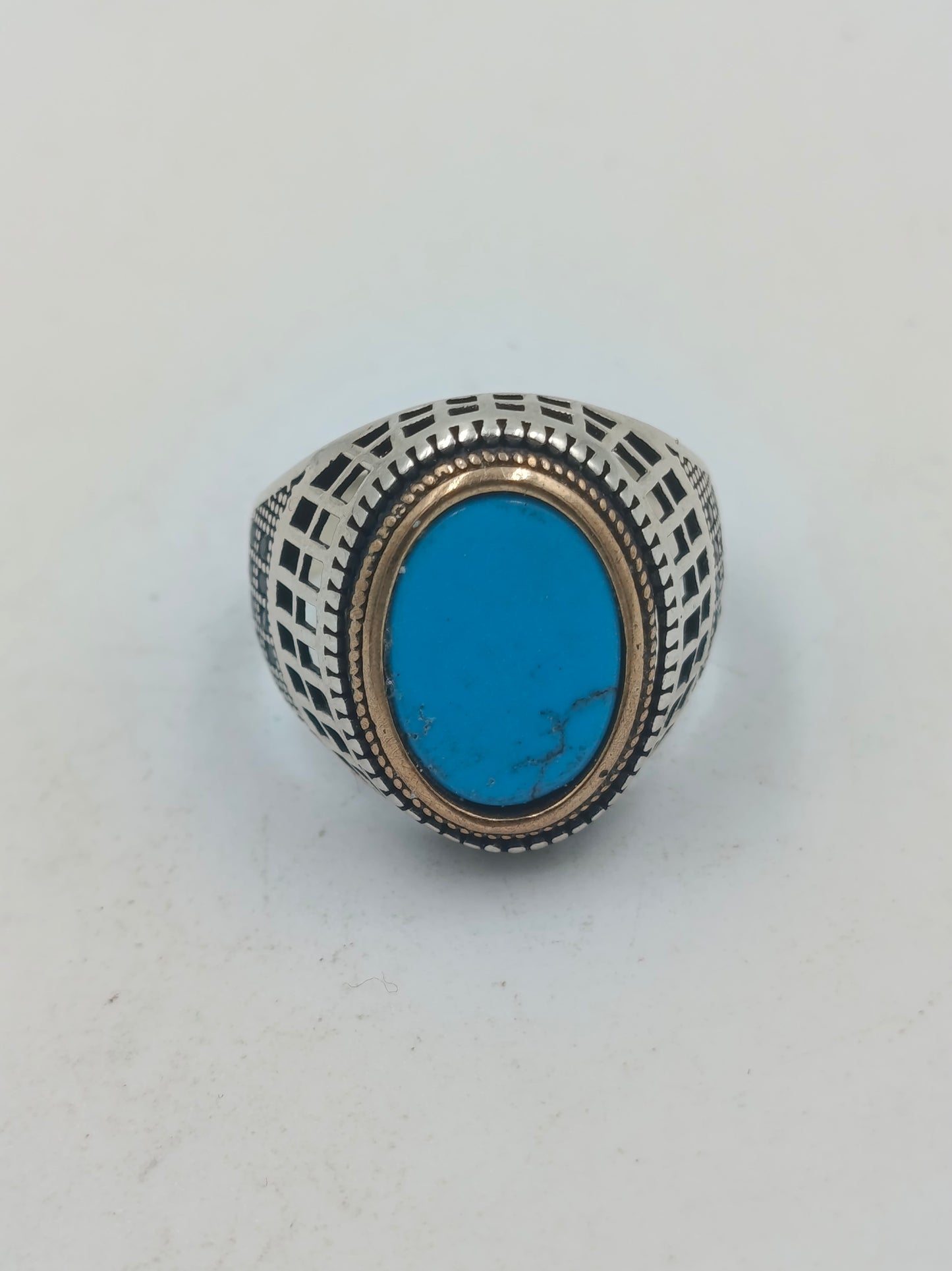 925 Silber Herrenring mit Türkis Stein Gr63 Vintage Orient Stil