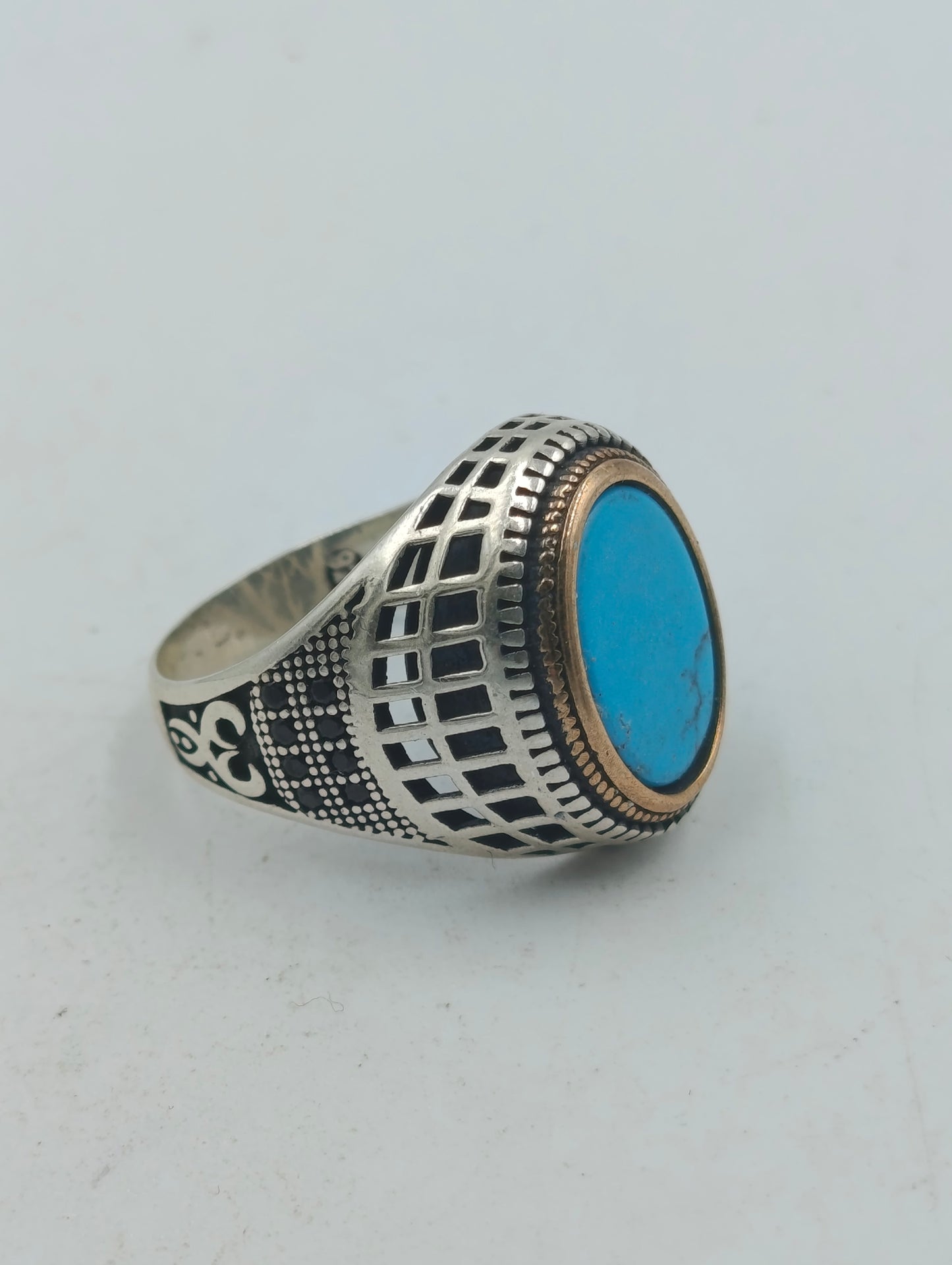 925 Silber Herrenring mit Türkis Stein Gr63 Vintage Orient Stil
