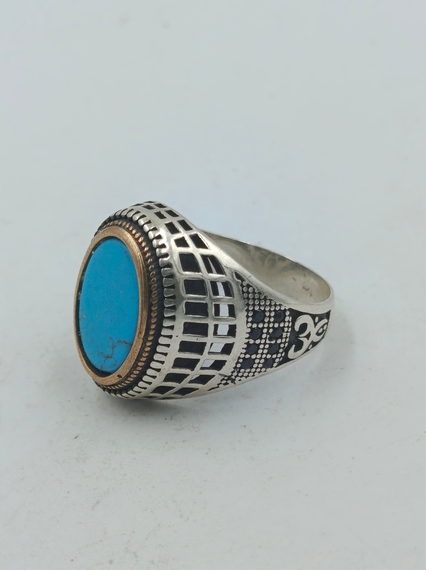 925 Silber Herrenring mit Türkis Stein Gr63 Vintage Orient Stil