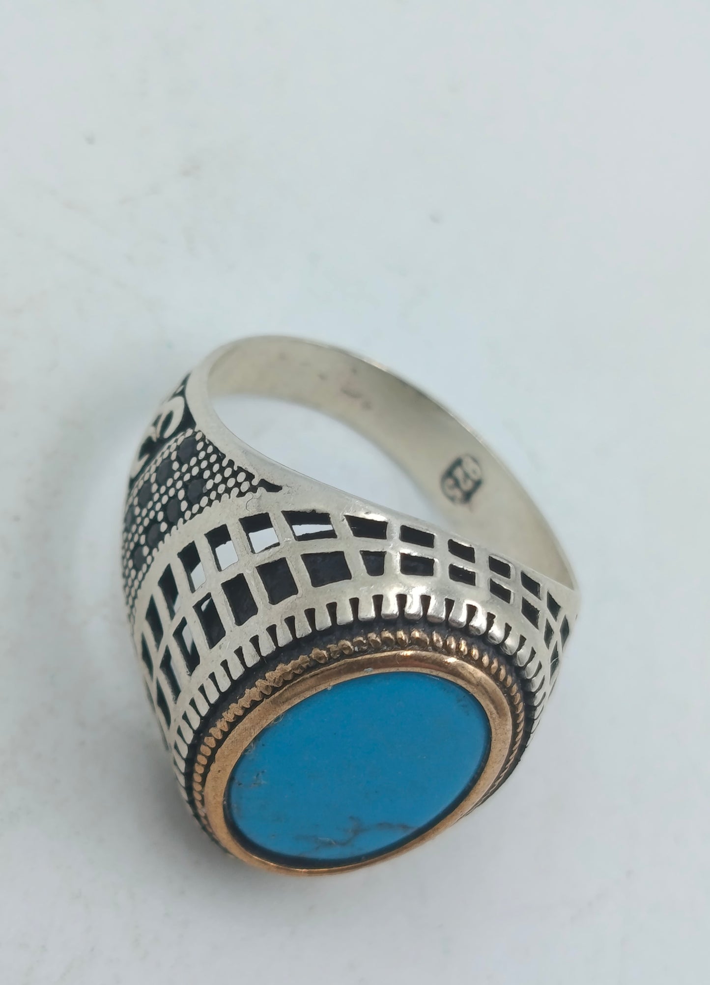 925 Silber Herrenring mit Türkis Stein Gr63 Vintage Orient Stil