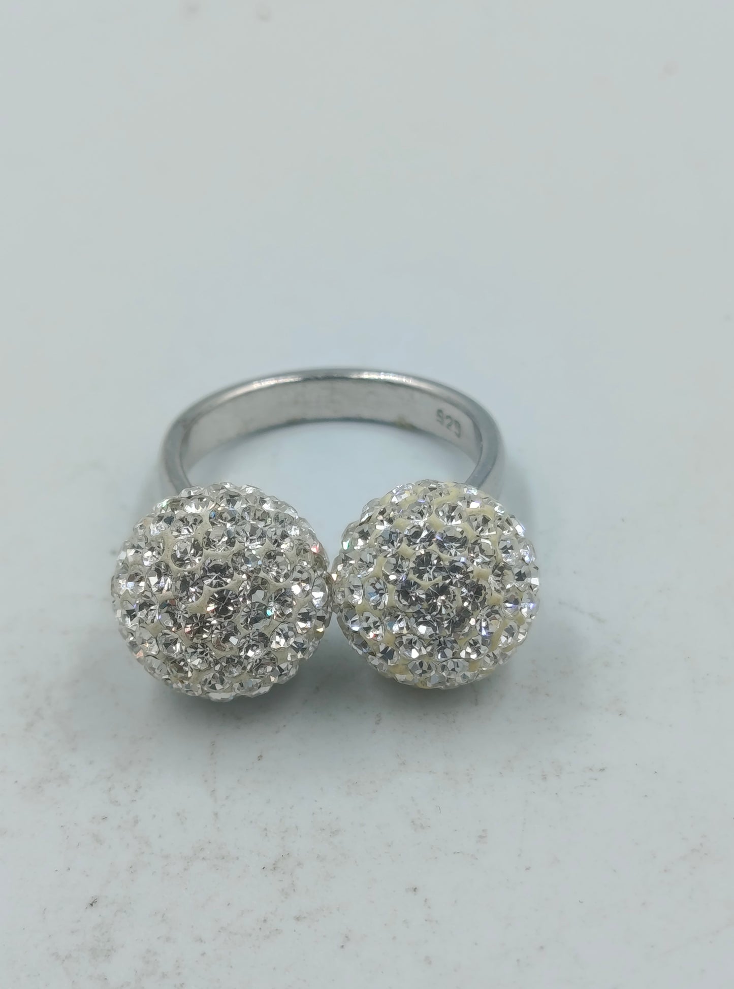 925 Silber Ring Verstellbar mit Doppel Kugel Design Zirkonia Glitzer