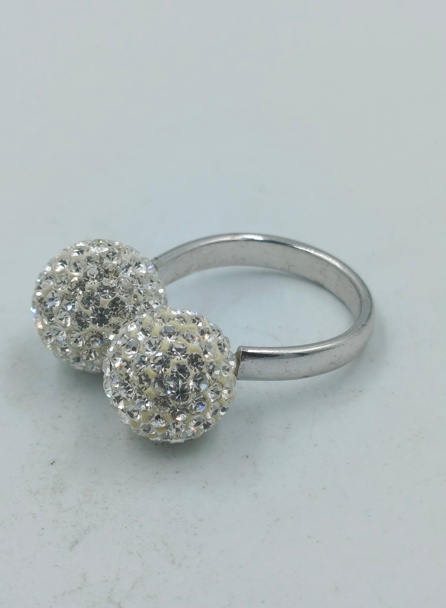 925 Silber Ring Verstellbar mit Doppel Kugel Design Zirkonia Glitzer
