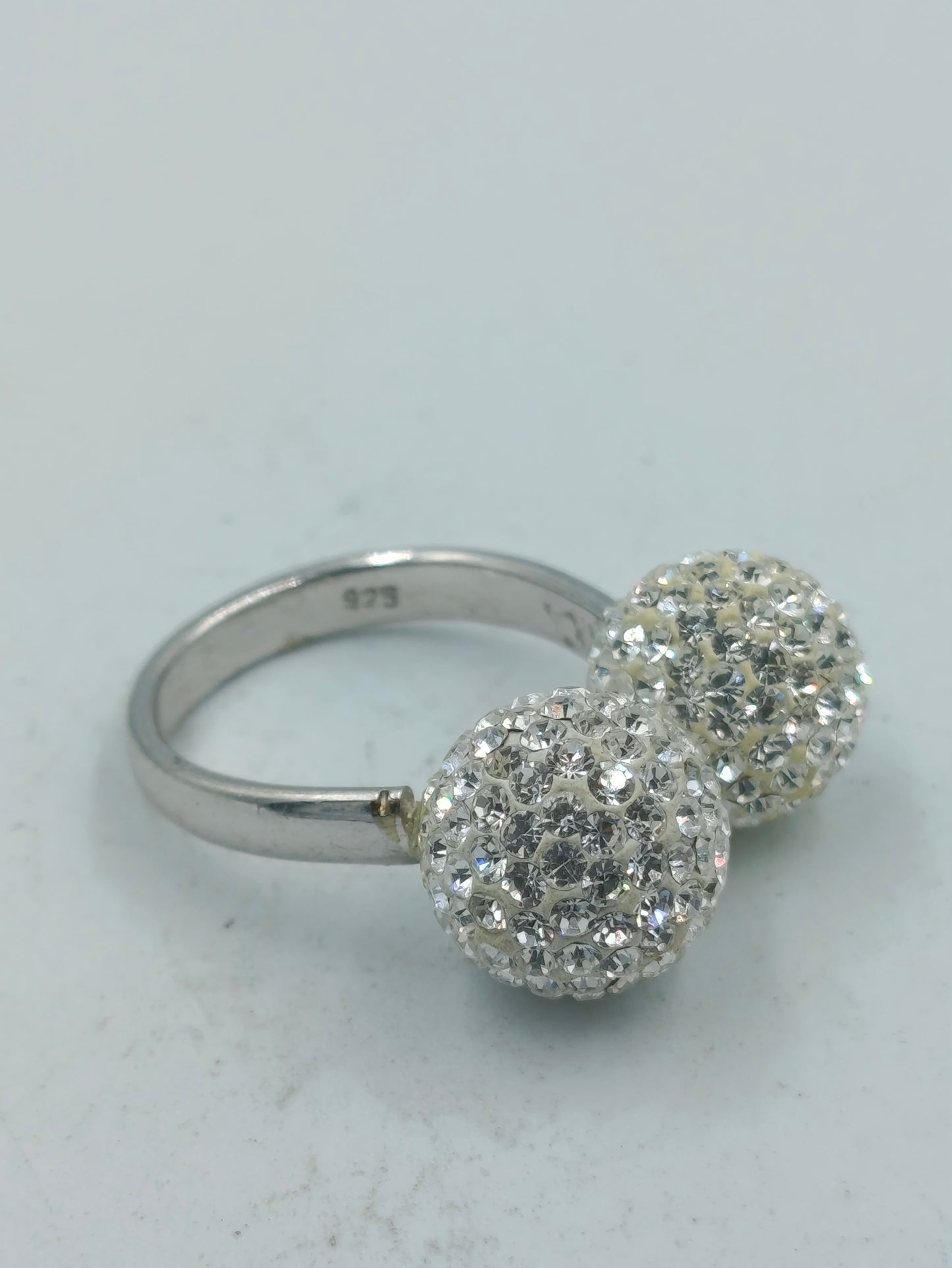 925 Silber Ring Verstellbar mit Doppel Kugel Design Zirkonia Glitzer