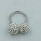 925 Silber Ring Verstellbar mit Doppel Kugel Design Zirkonia Glitzer