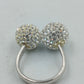 925 Silber Ring Verstellbar mit Doppel Kugel Design Zirkonia Glitzer