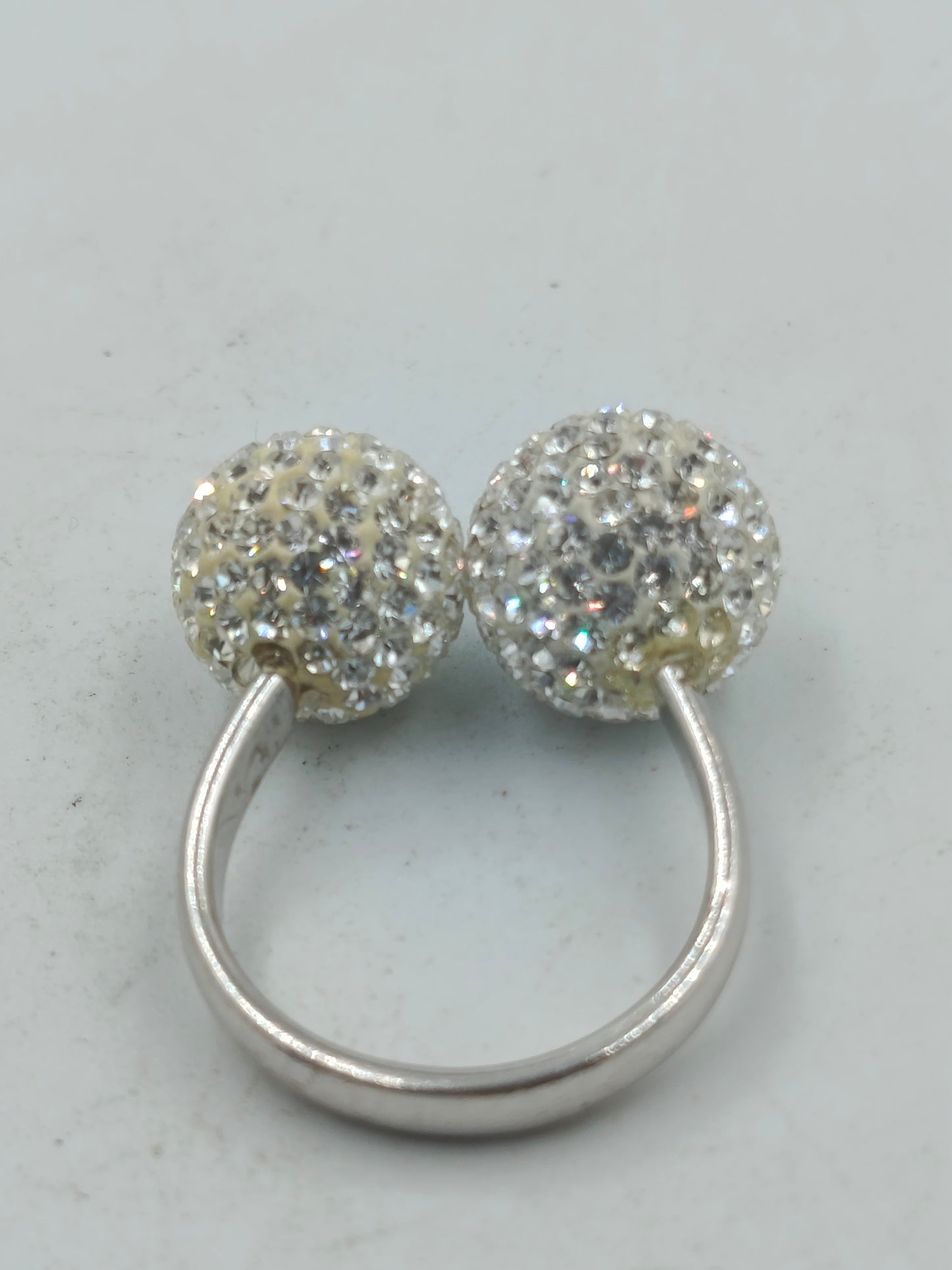 925 Silber Ring Verstellbar mit Doppel Kugel Design Zirkonia Glitzer