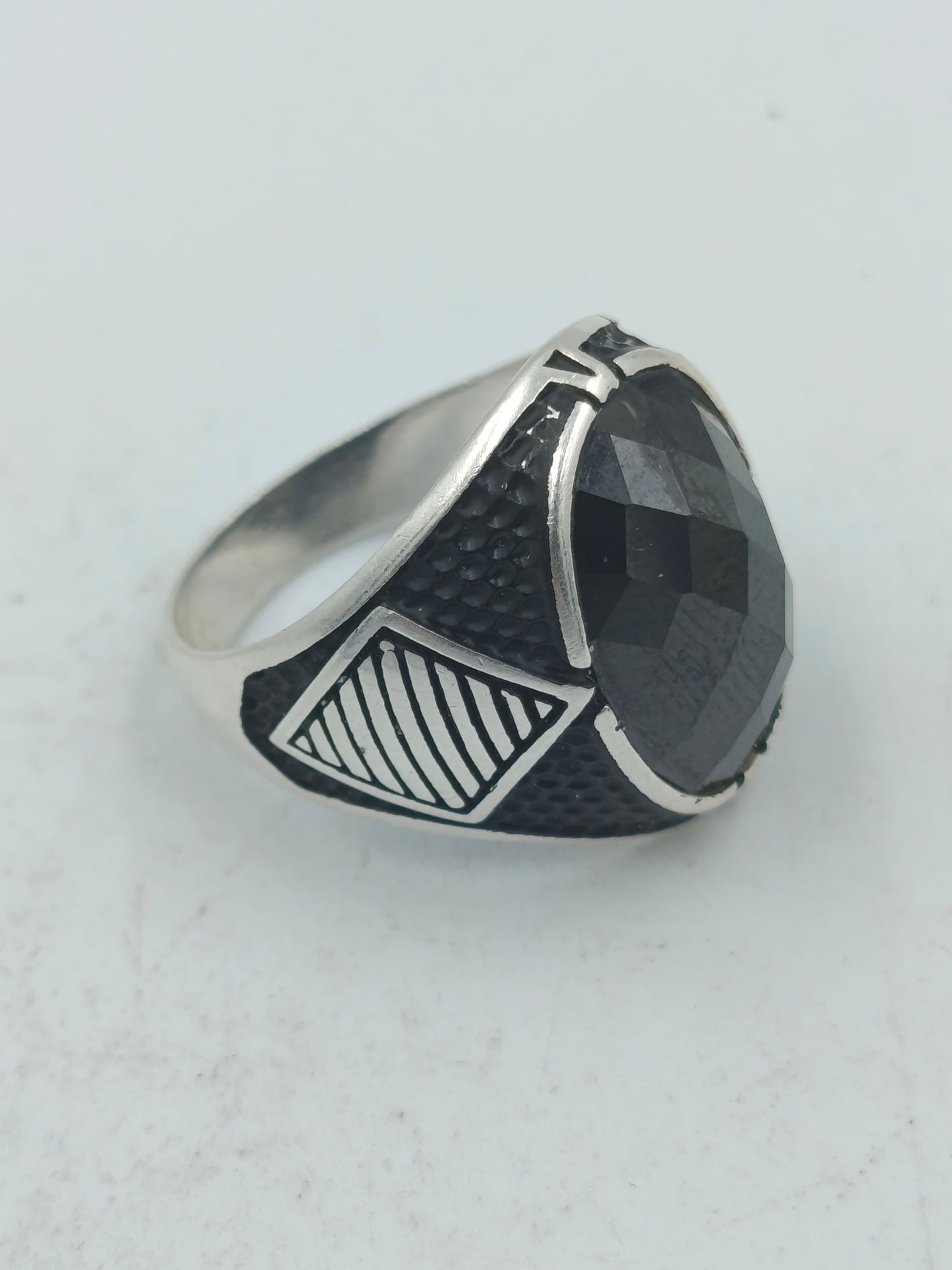 925 Silber Herrenring mit Schwarzem Onyx Stein Gr63 Elegant Massiv