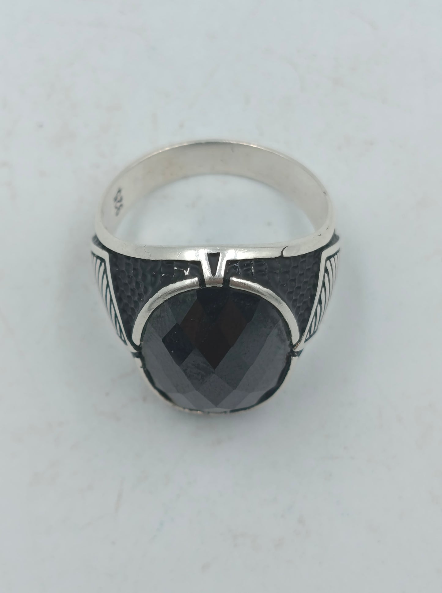 925 Silber Herrenring mit Schwarzem Onyx Stein Gr63 Elegant Massiv