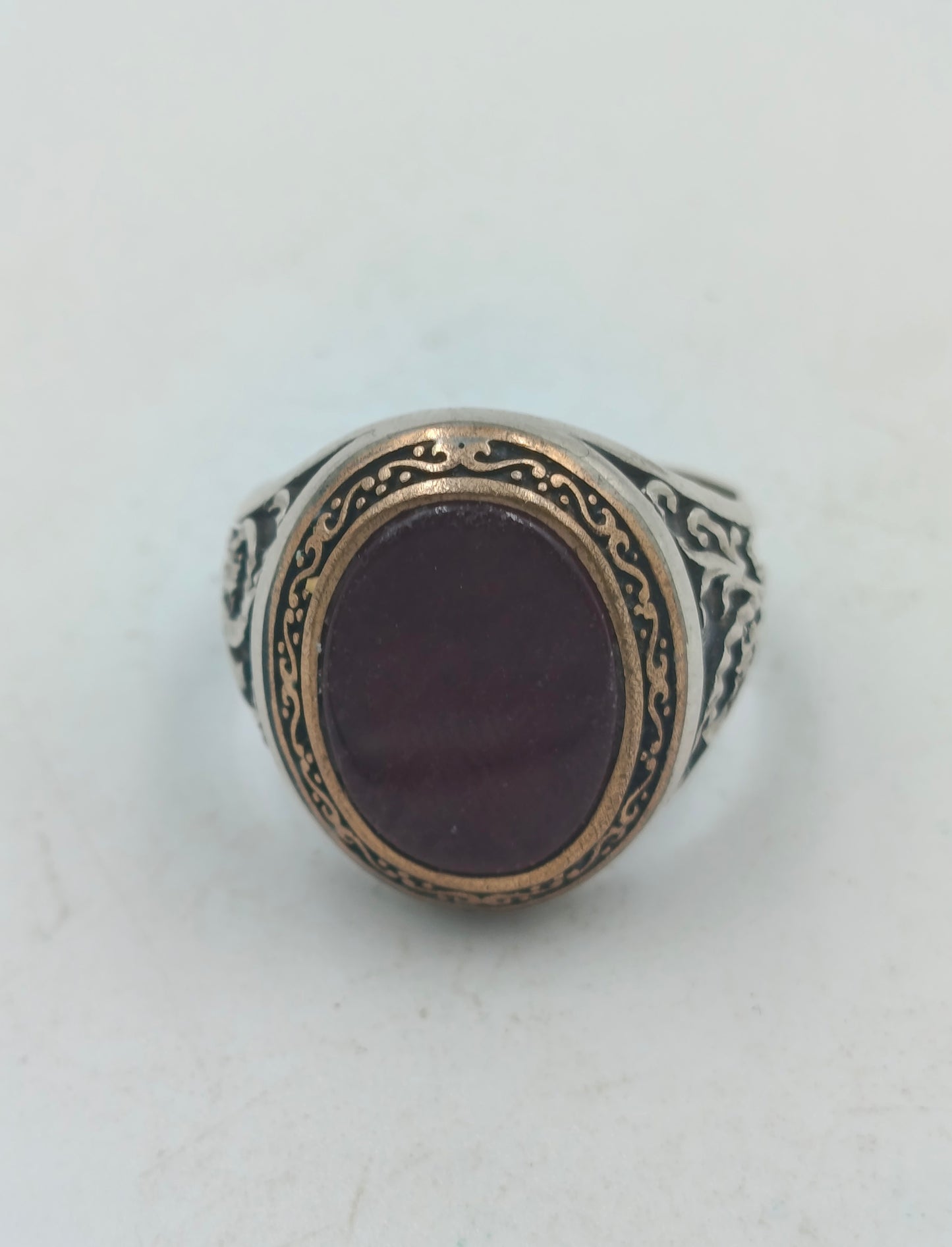 925 Silber Herrenring mit Rotem Stein Gr65 Orientalisch Antik Design