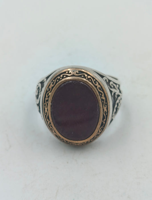 925 Silber Herrenring mit Rotem Stein Gr65 Orientalisch Antik Design