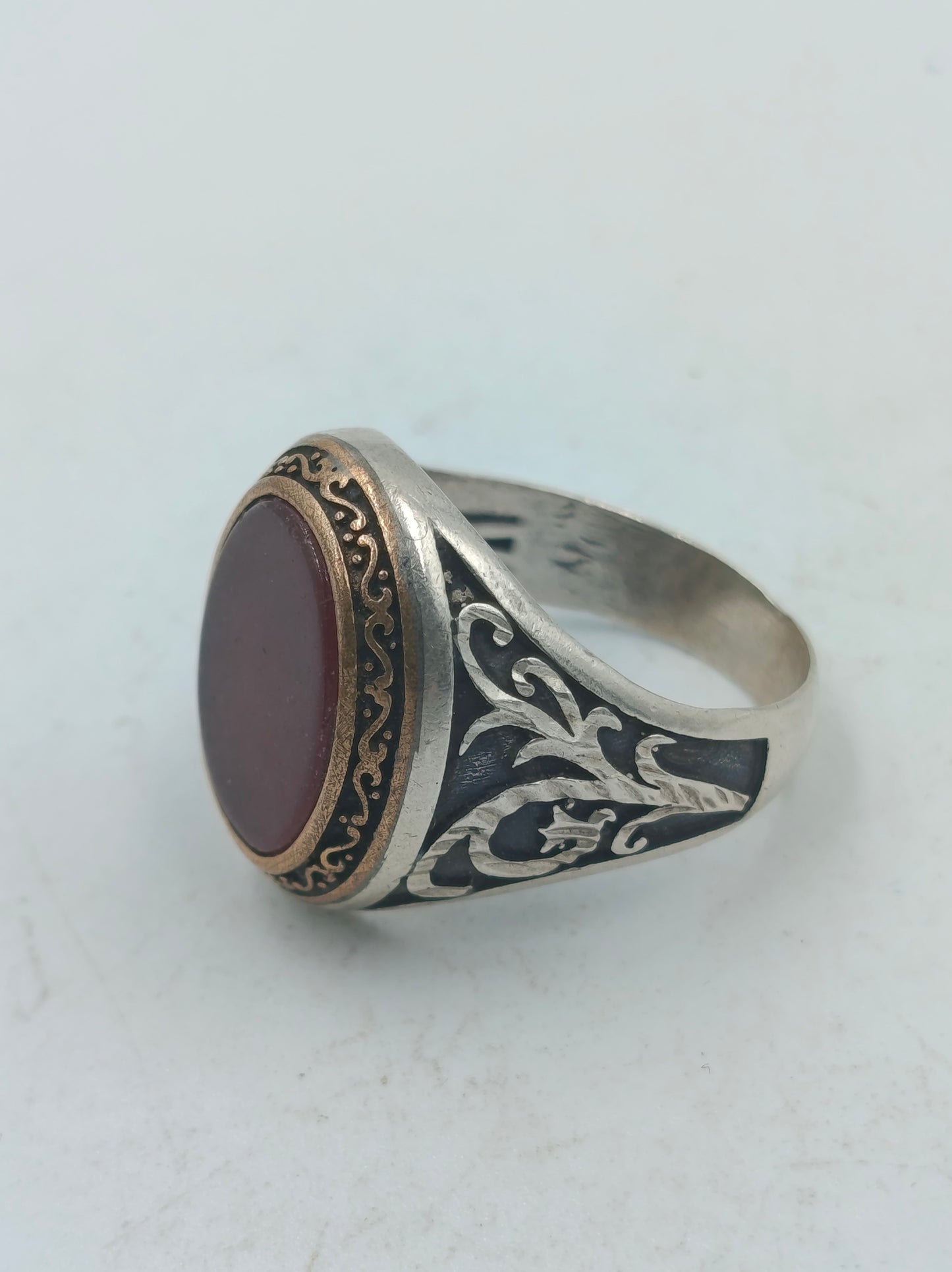 925 Silber Herrenring mit Rotem Stein Gr65 Orientalisch Antik Design