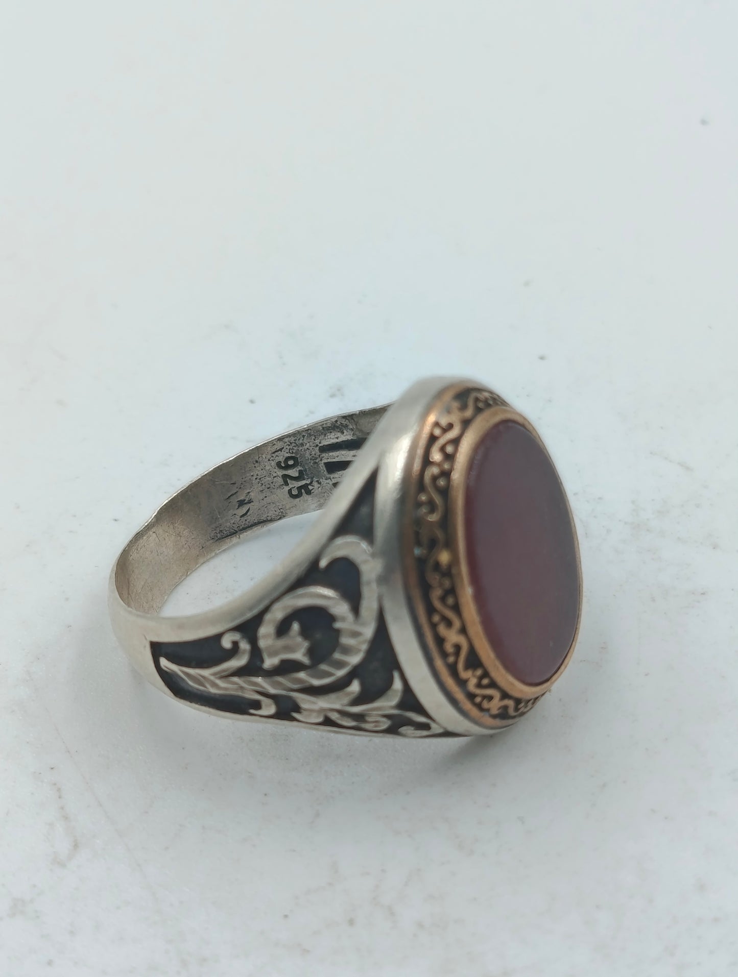 925 Silber Herrenring mit Rotem Stein Gr65 Orientalisch Antik Design