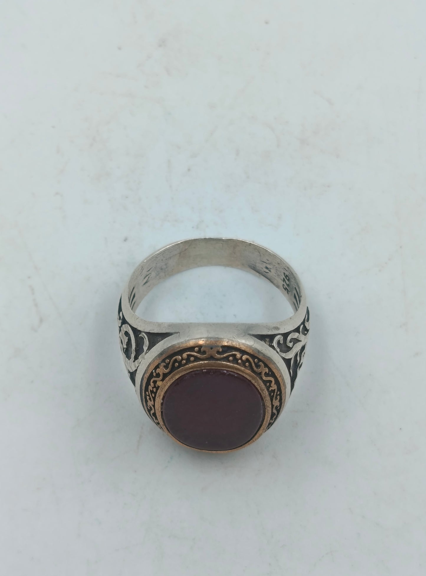 925 Silber Herrenring mit Rotem Stein Gr65 Orientalisch Antik Design