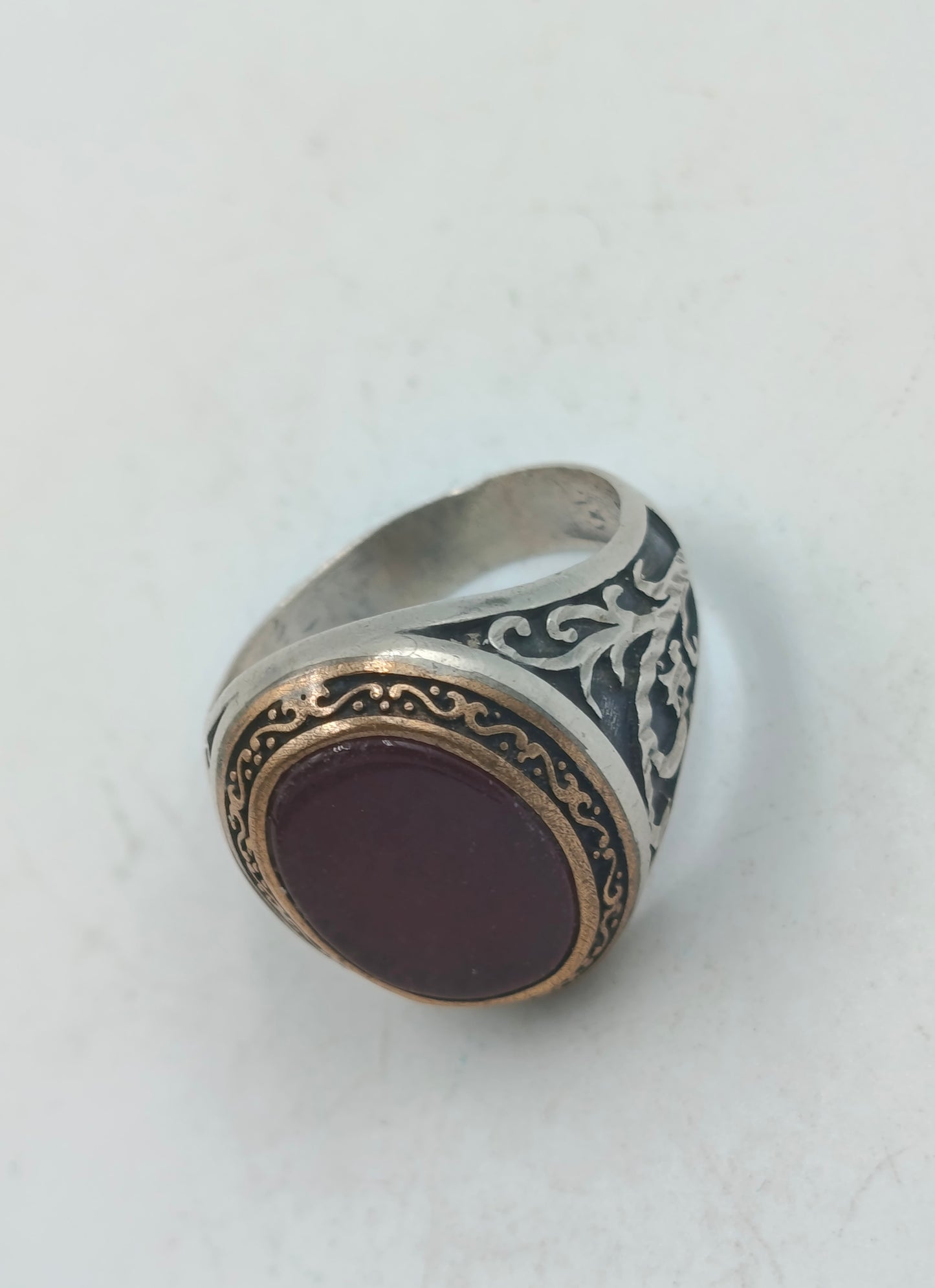 925 Silber Herrenring mit Rotem Stein Gr65 Orientalisch Antik Design