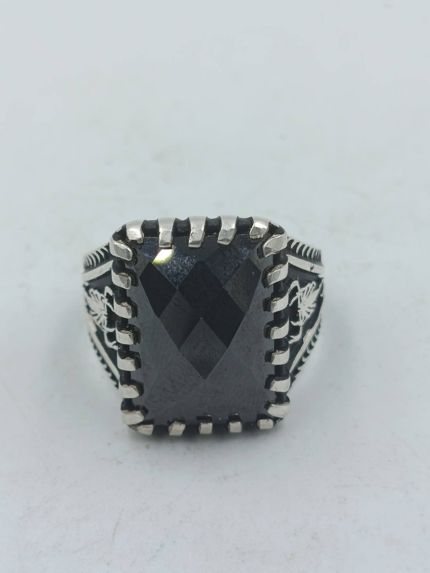 925 Silber Herrenring mit großem Schwarzem Onyx Rechteck Gr66 Massiv