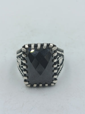 925 Silber Herrenring mit großem Schwarzem Onyx Rechteck Gr66 Massiv