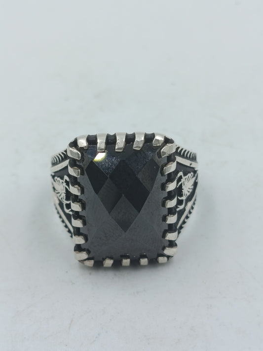 925 Silber Herrenring mit großem Schwarzem Onyx Rechteck Gr66 Massiv