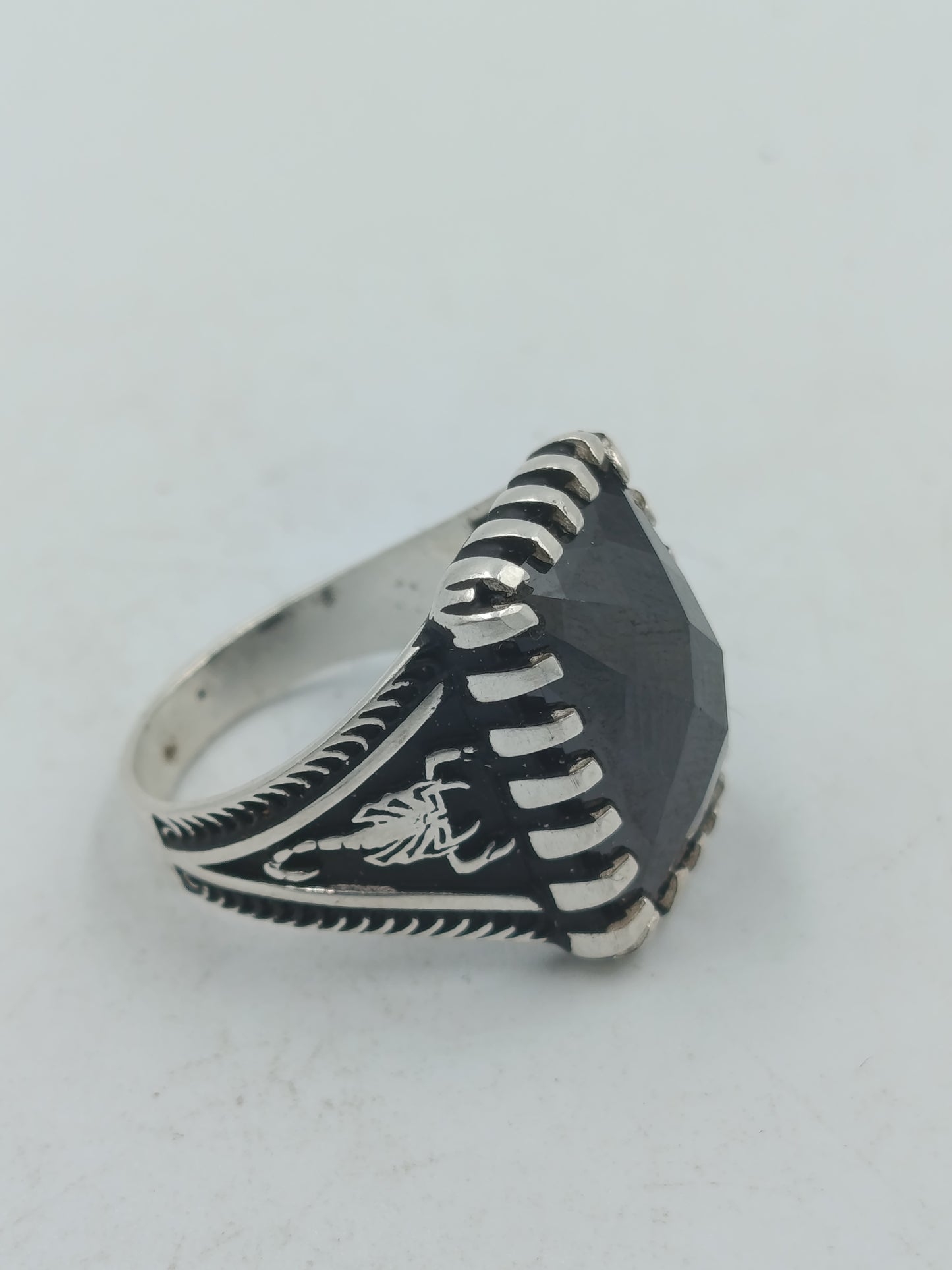 925 Silber Herrenring mit großem Schwarzem Onyx Rechteck Gr66 Massiv