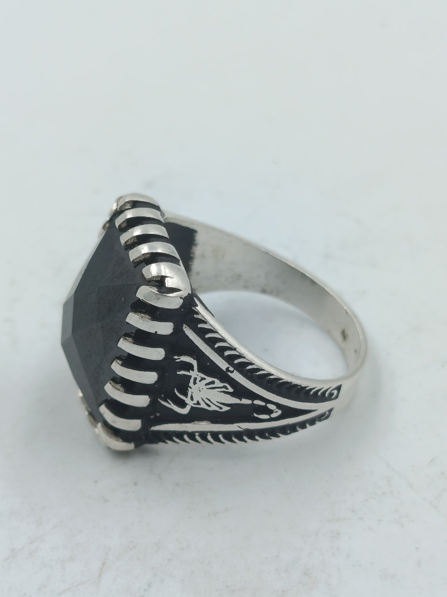 925 Silber Herrenring mit großem Schwarzem Onyx Rechteck Gr66 Massiv