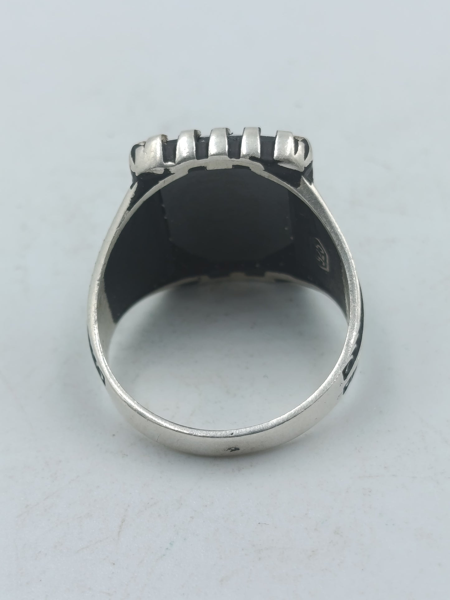 925 Silber Herrenring mit großem Schwarzem Onyx Rechteck Gr66 Massiv