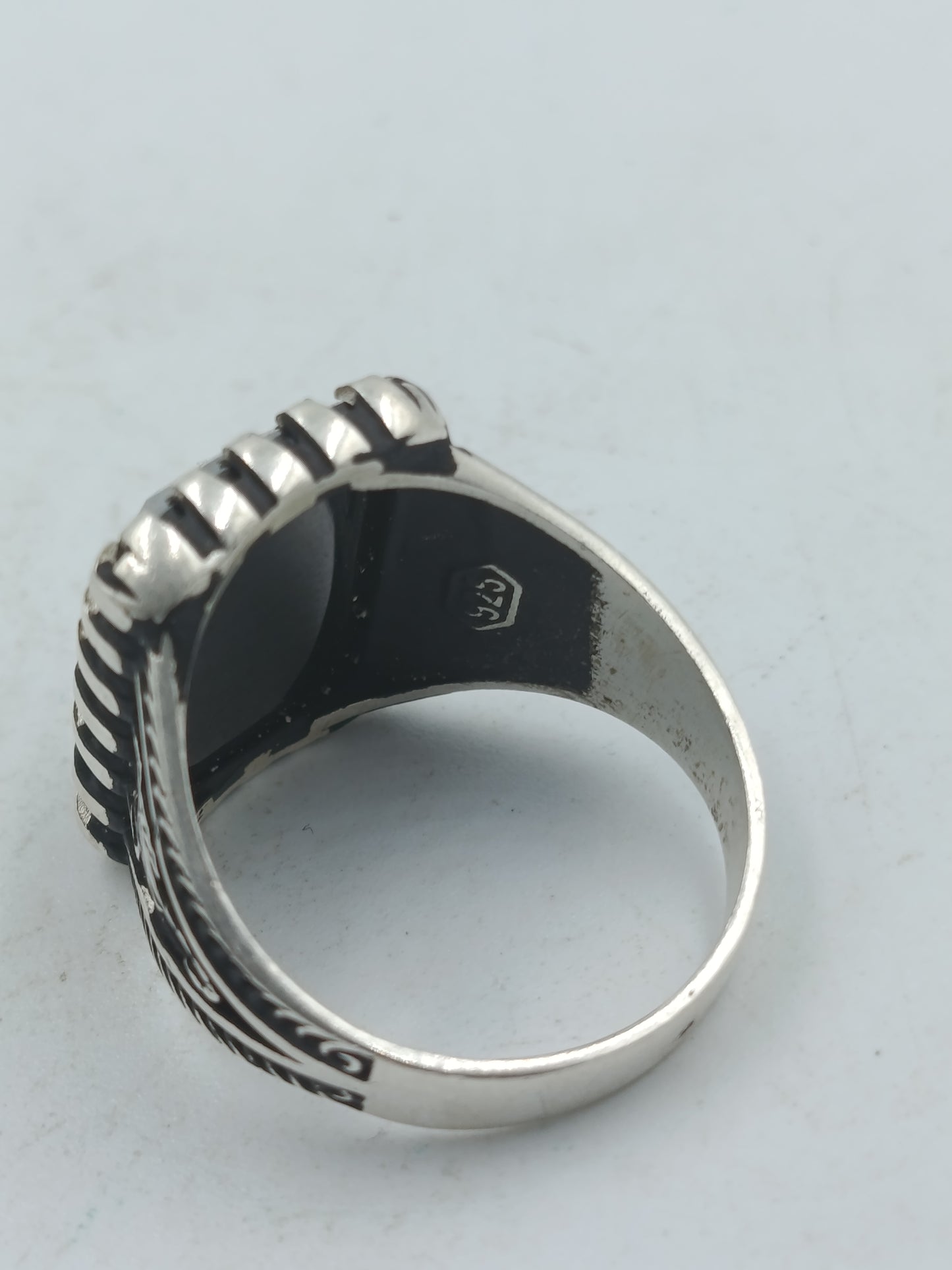 925 Silber Herrenring mit großem Schwarzem Onyx Rechteck Gr66 Massiv