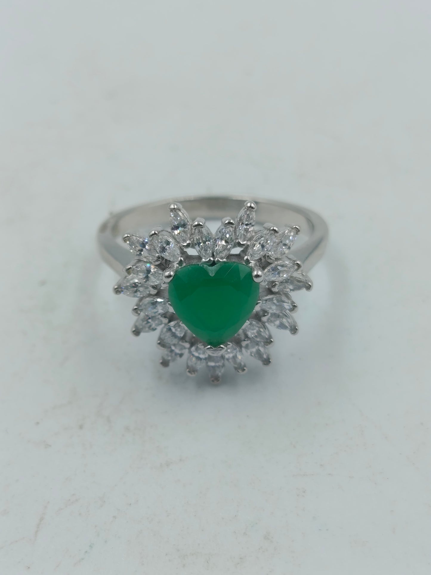925 Silber Damenring Grüner Herzstein Zirkonia Kranz Gr54 Elegant Schmuck