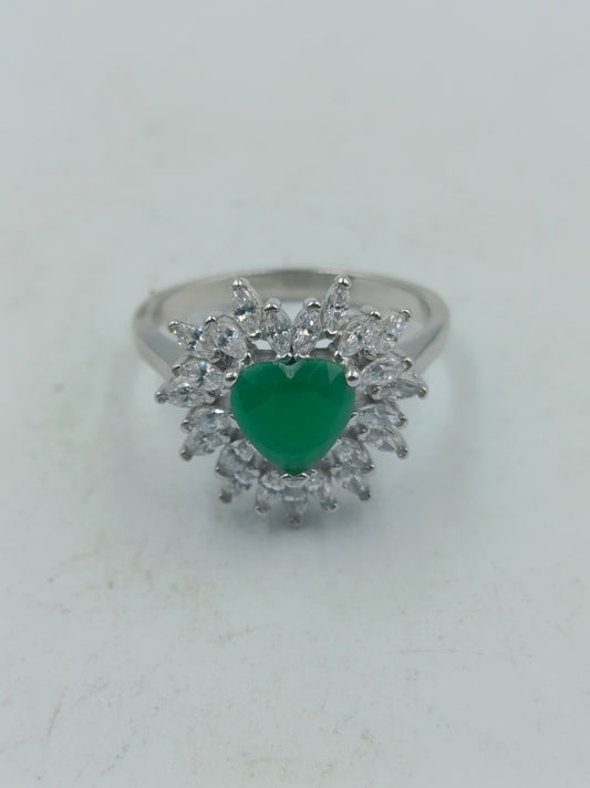 925 Silber Damenring Grüner Herzstein Zirkonia Kranz Gr54 Elegant Schmuck