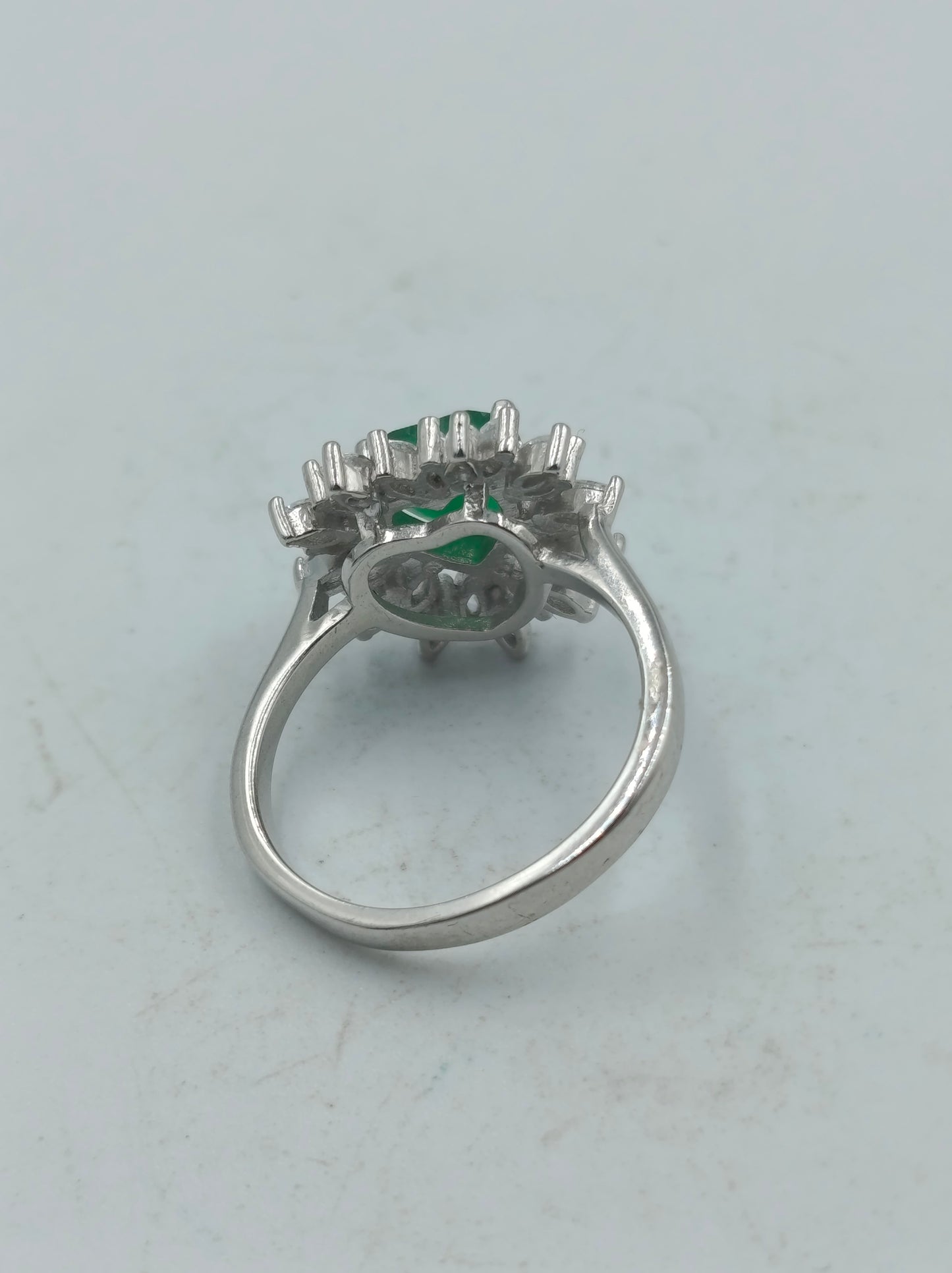 925 Silber Damenring Grüner Herzstein Zirkonia Kranz Gr54 Elegant Schmuck