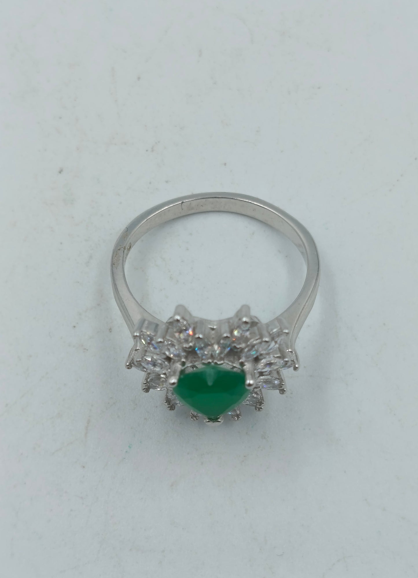925 Silber Damenring Grüner Herzstein Zirkonia Kranz Gr54 Elegant Schmuck