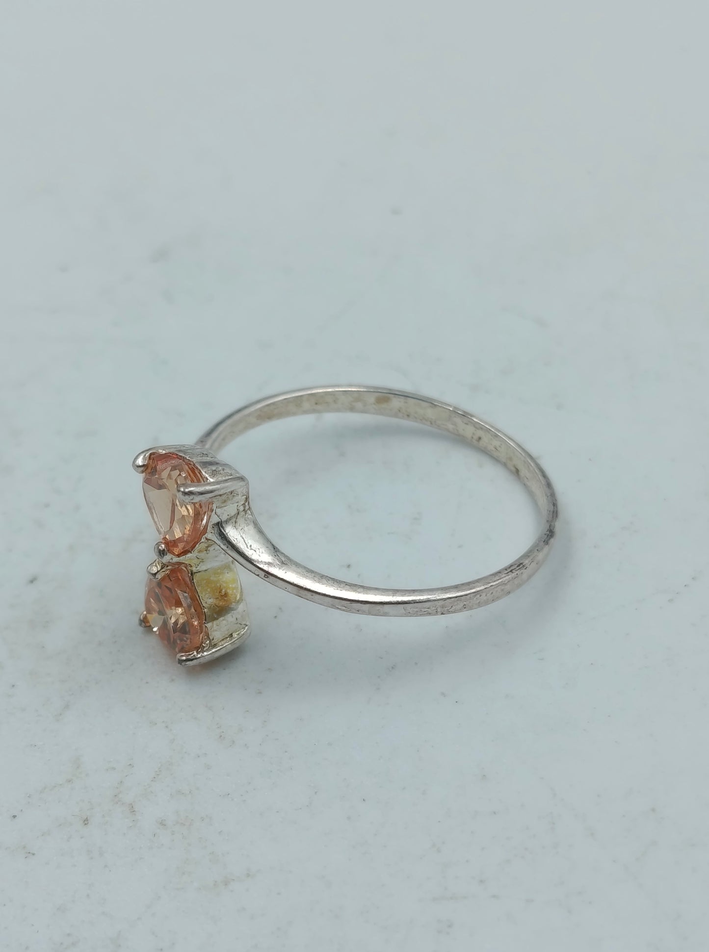 925 Silber Damenring mit Zwei Champagner Zirkonia Steinen Gr57 Elegant