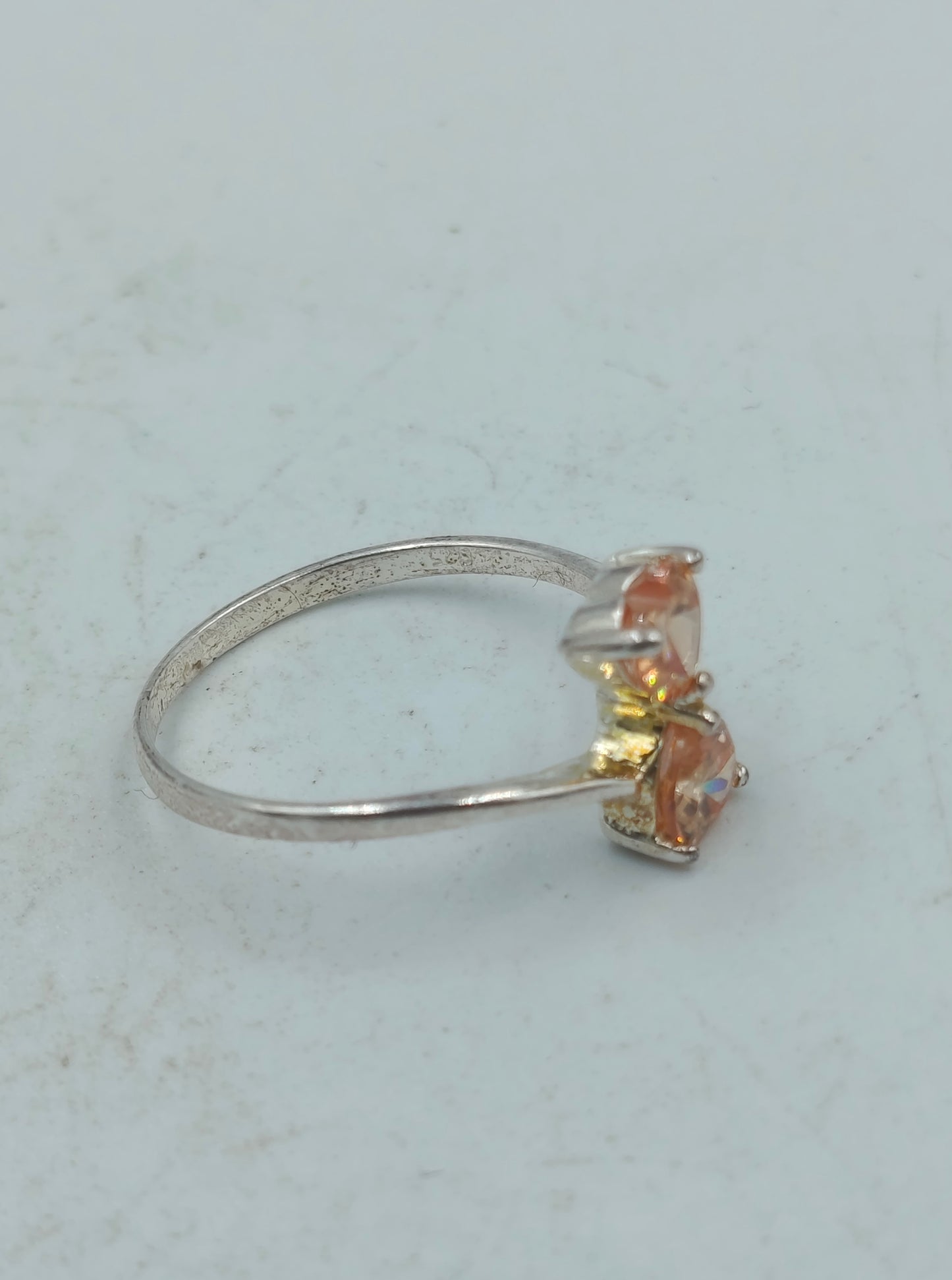 925 Silber Damenring mit Zwei Champagner Zirkonia Steinen Gr57 Elegant