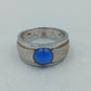 925 Silber Ring mit Blauem Cabochon Stein Gr57 Modern
