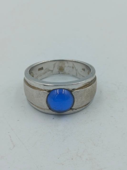 925 Silber Ring mit Blauem Cabochon Stein Gr57 Modern