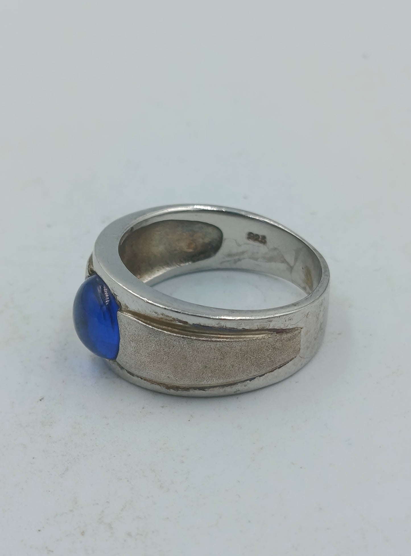 925 Silber Ring mit Blauem Cabochon Stein Gr57 Modern