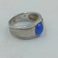 925 Silber Ring mit Blauem Cabochon Stein Gr57 Modern