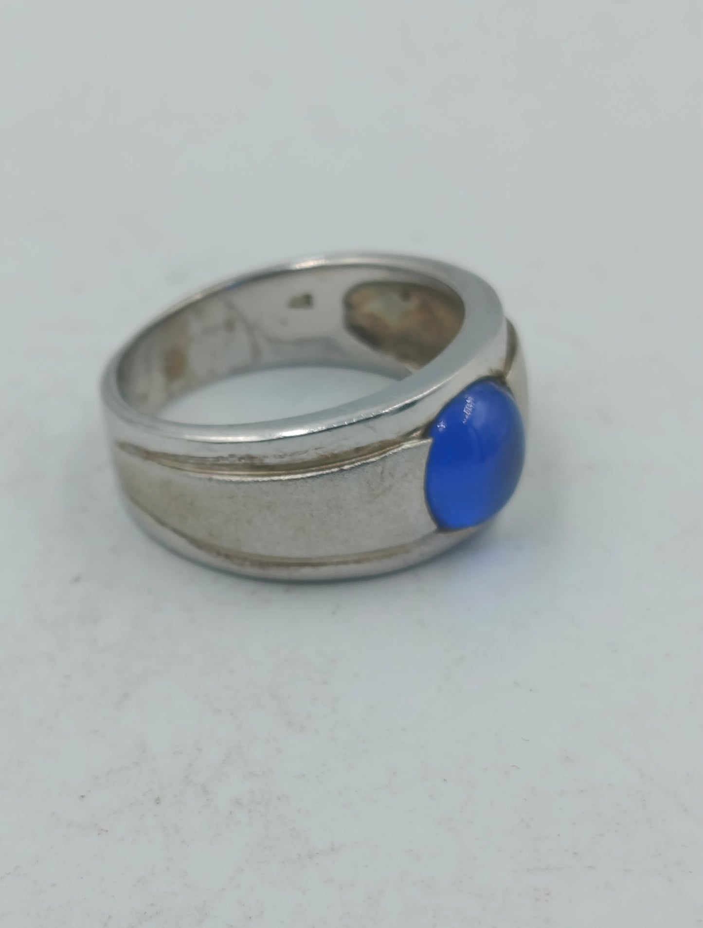 925 Silber Ring mit Blauem Cabochon Stein Gr57 Modern