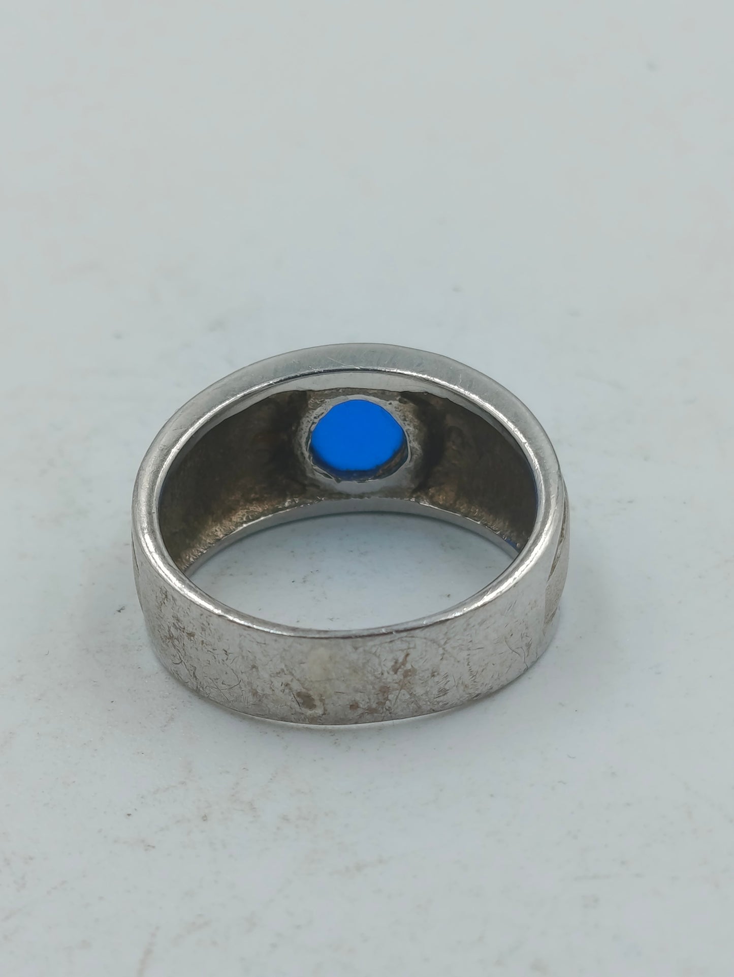 925 Silber Ring mit Blauem Cabochon Stein Gr57 Modern