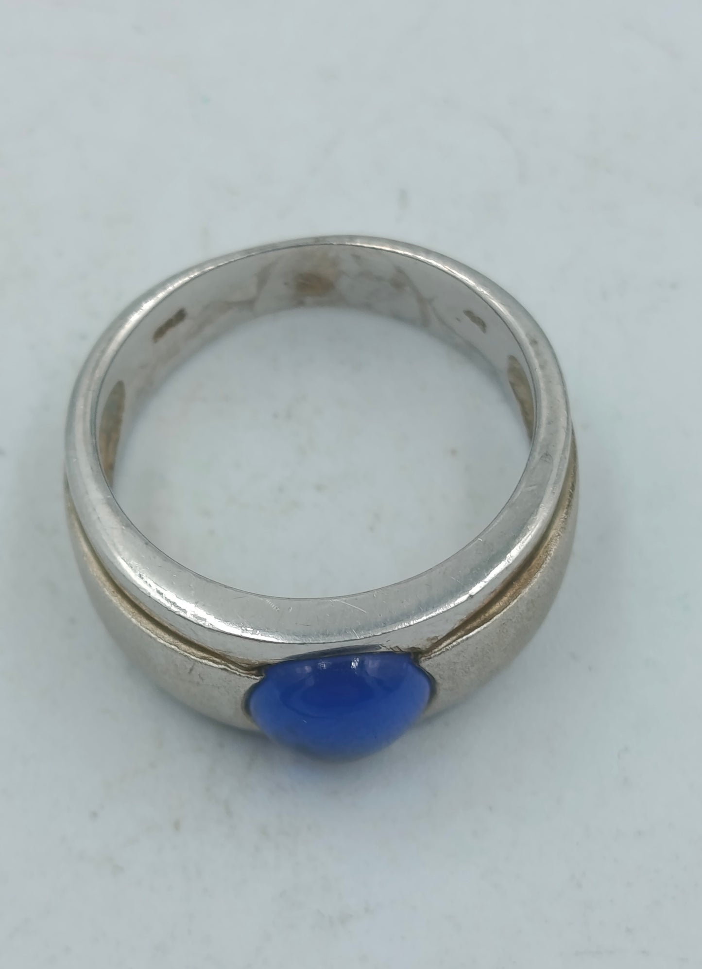 925 Silber Ring mit Blauem Cabochon Stein Gr57 Modern